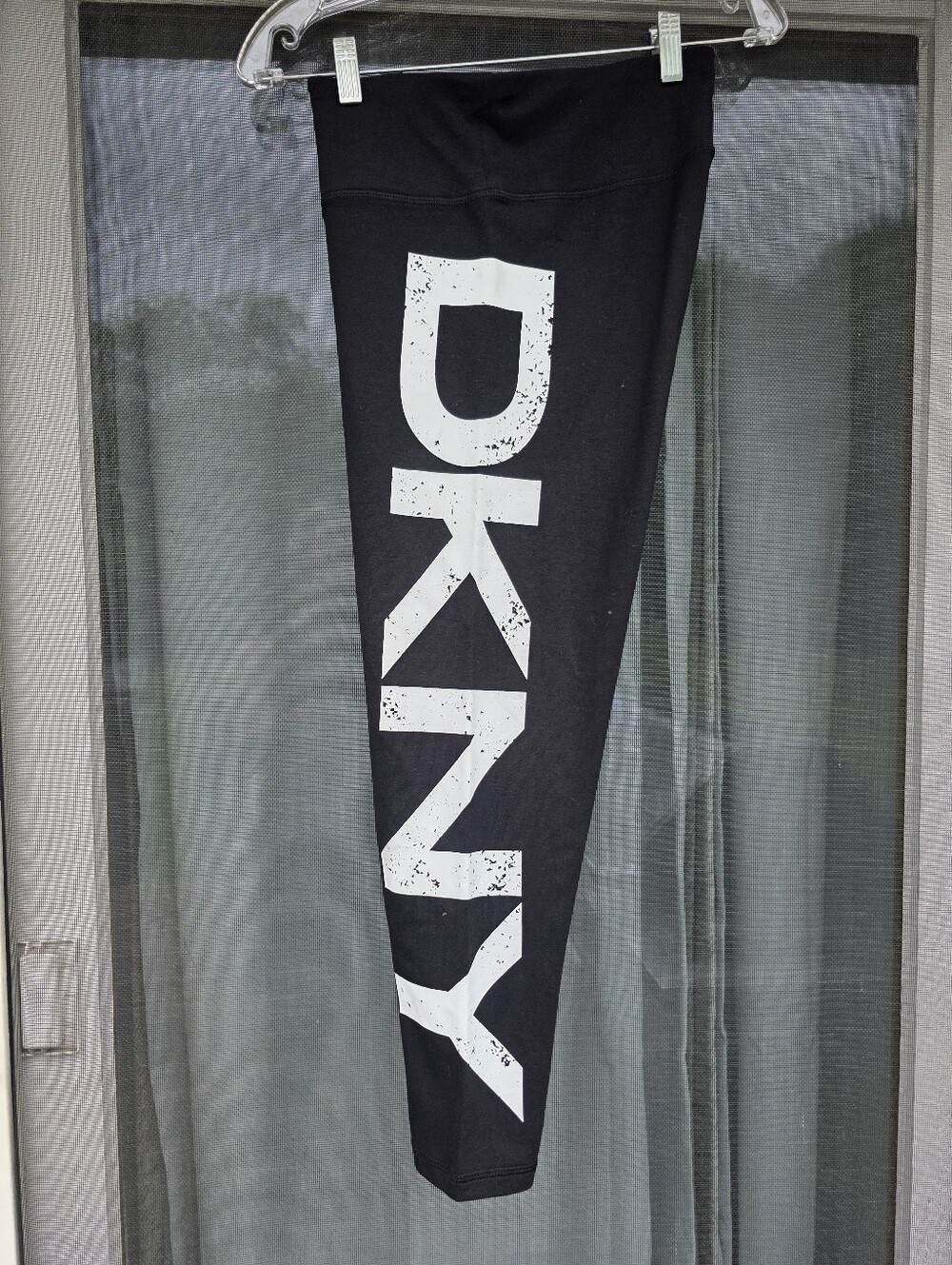 DKNY Black Leggings with White Vertical Logo